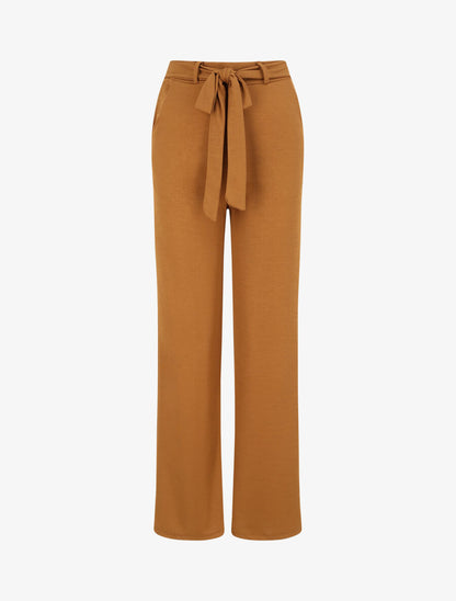 Pantalon droit ample uni à taille haute - Camel - 4