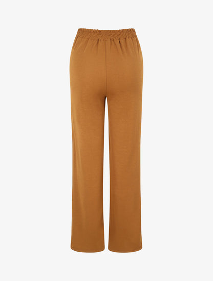 Pantalon droit ample uni à taille haute - Camel - 2