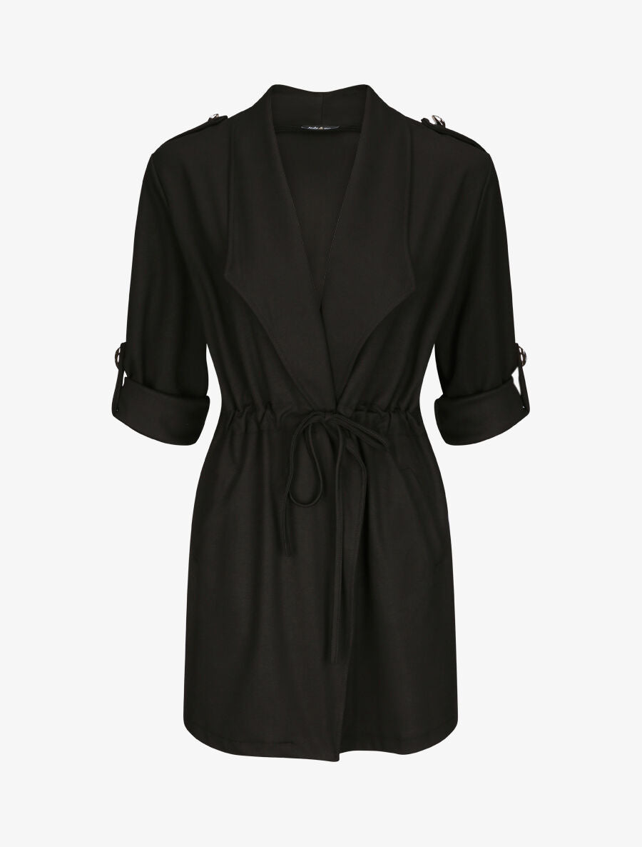 Veste droite mi-longue à col biseauté - Noir - 4