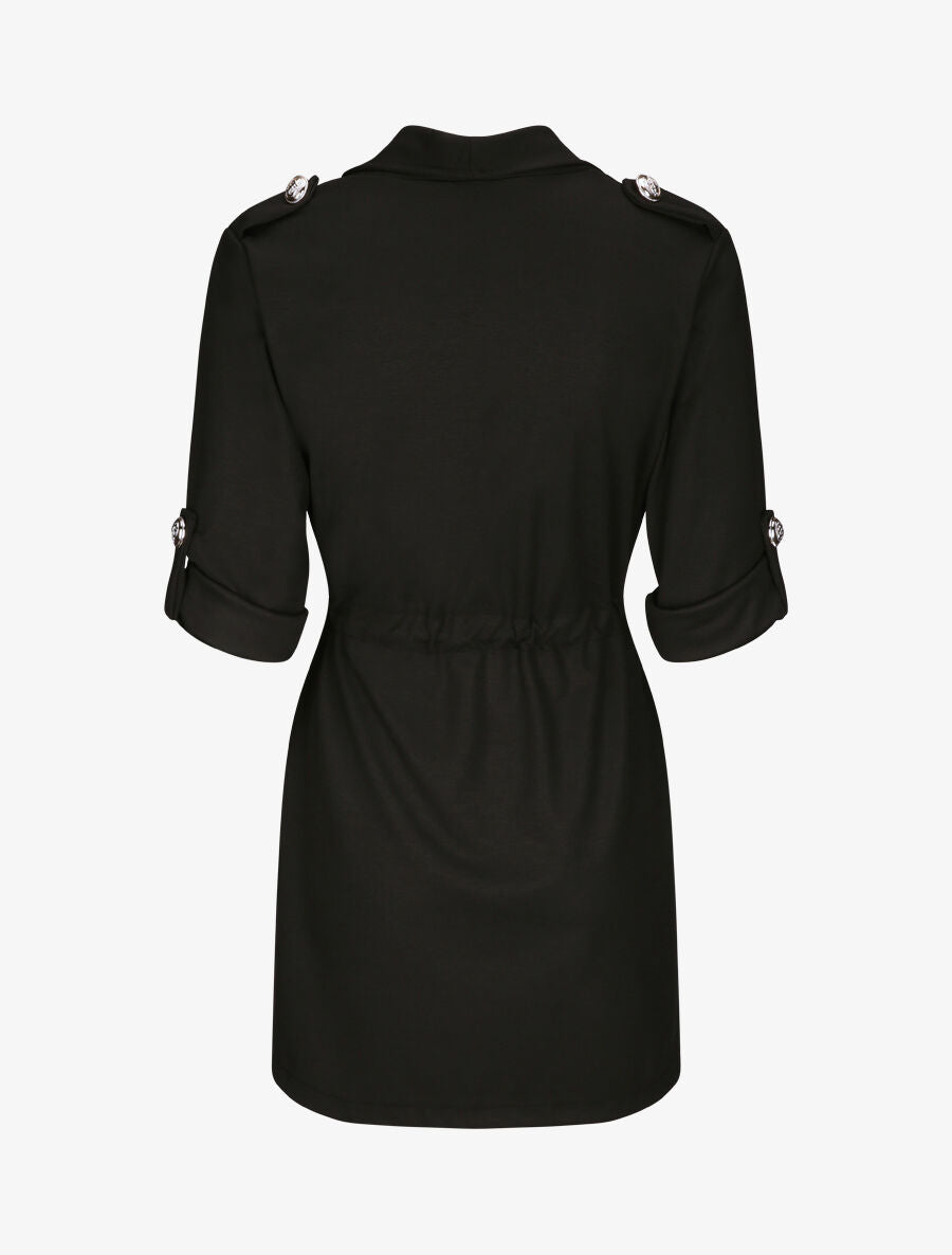 Veste droite mi-longue à col biseauté - Noir - 2