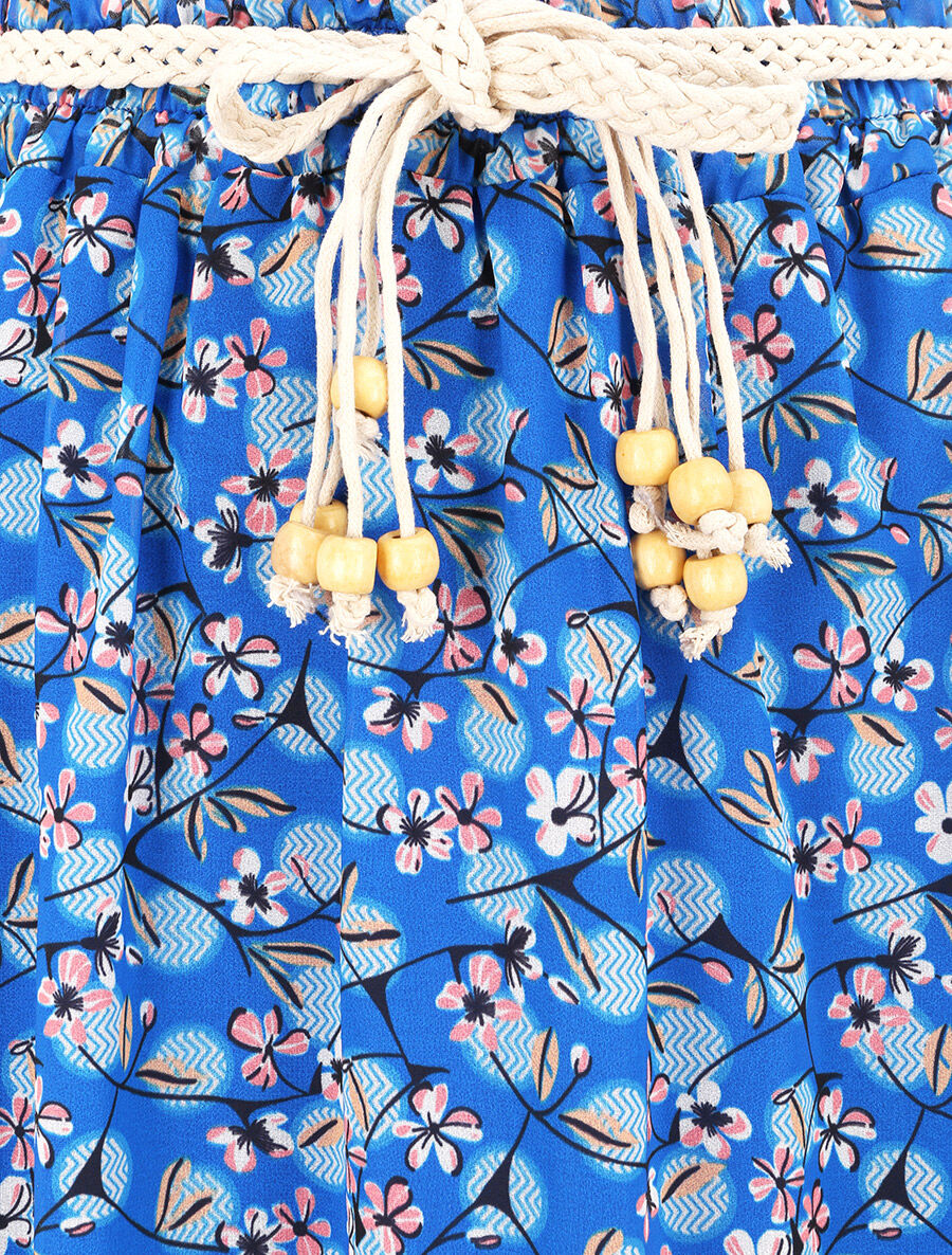 Jupe longue en voile imprimé fleurs et pois - Bleu - 3