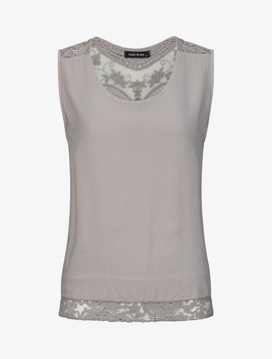 Top droit uni sans manches dos en dentelle - Taupe - 1