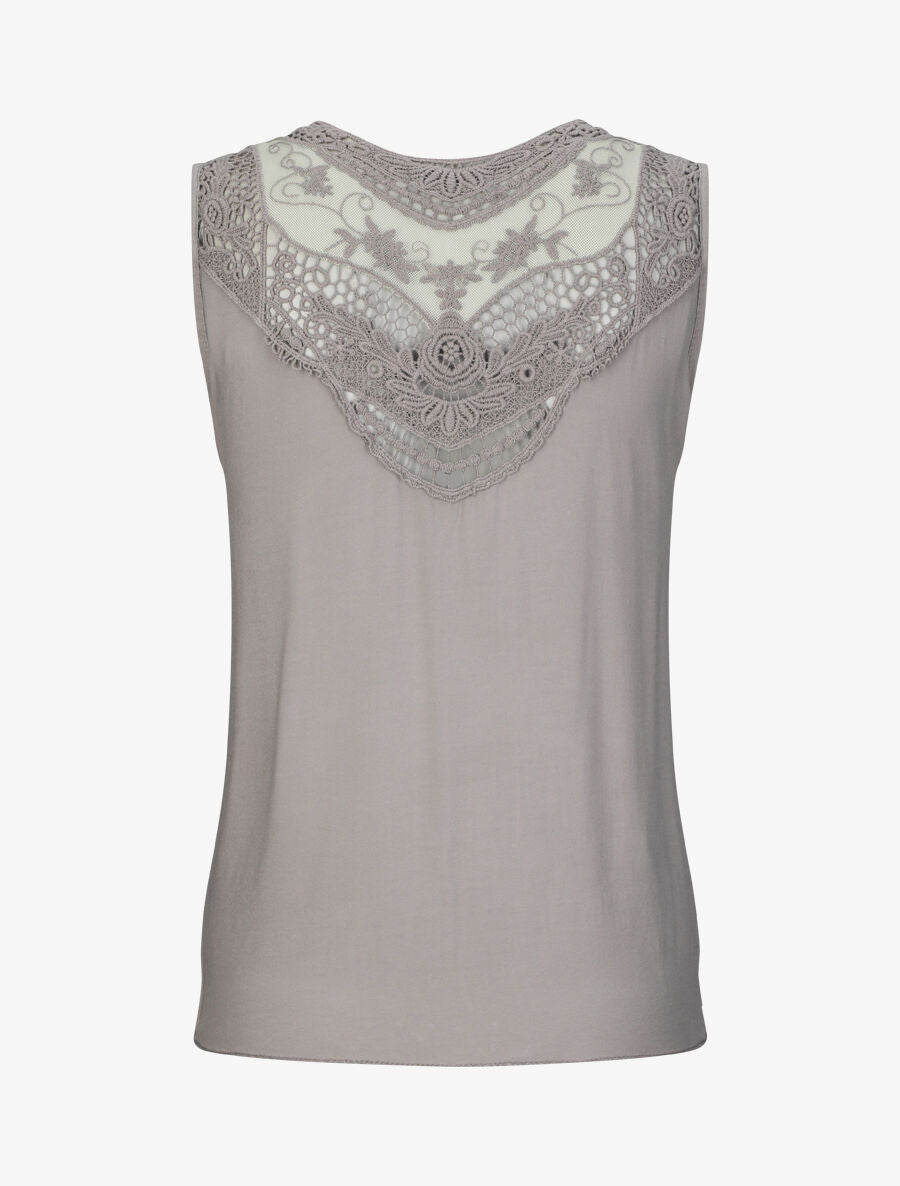 Top droit uni sans manches dos en dentelle - Taupe - 2