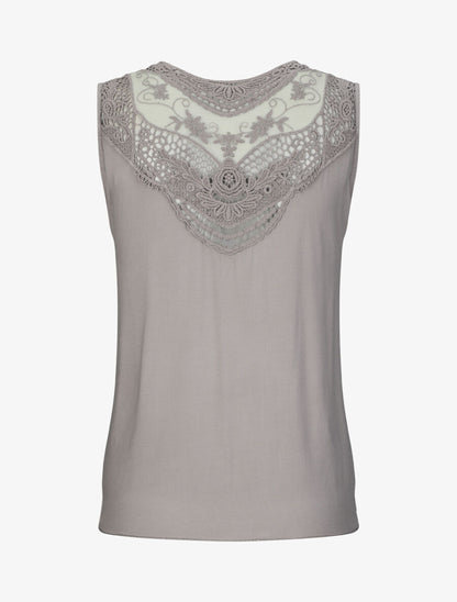 Top droit uni sans manches dos en dentelle - Taupe - 2