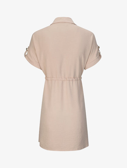 Robe chemise courte oversize unie à manches courtes - Beige - 3