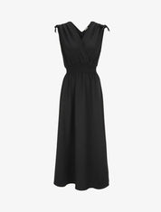 Robe longue cache-coeur à taille élastiquée - Noir - 5