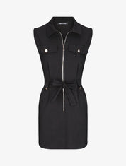 Robe sans manches avec ceinture - Noir - 1