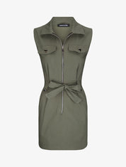 Robe sans manches avec ceinture - Kaki - 4