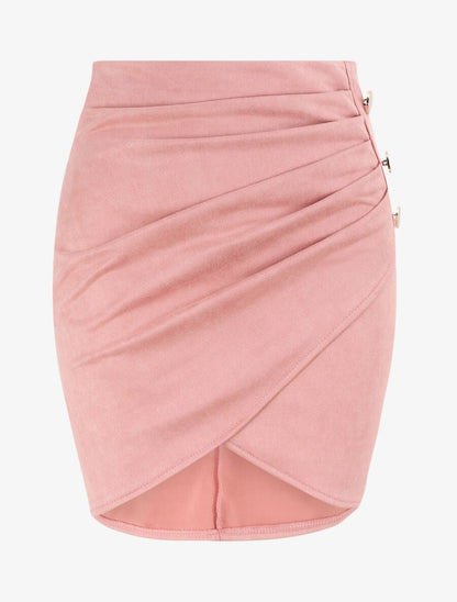 Jupe en suédine drapée style portefeuille - Rose - 1
