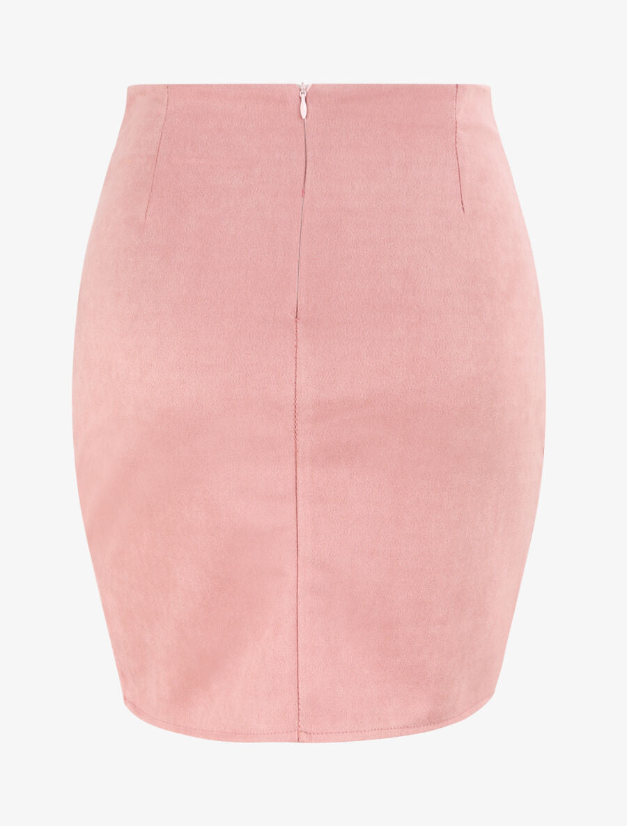 Jupe en suédine drapée style portefeuille - Rose - 2