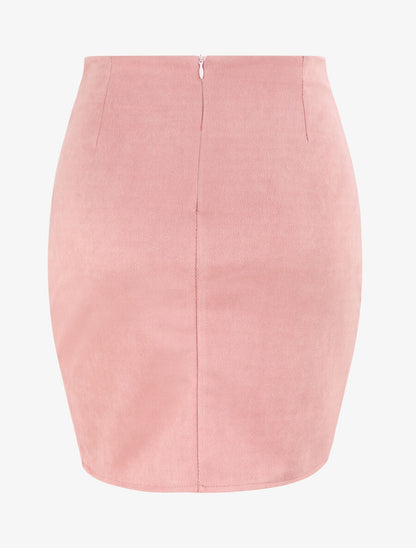 Jupe en suédine drapée style portefeuille - Rose - 2