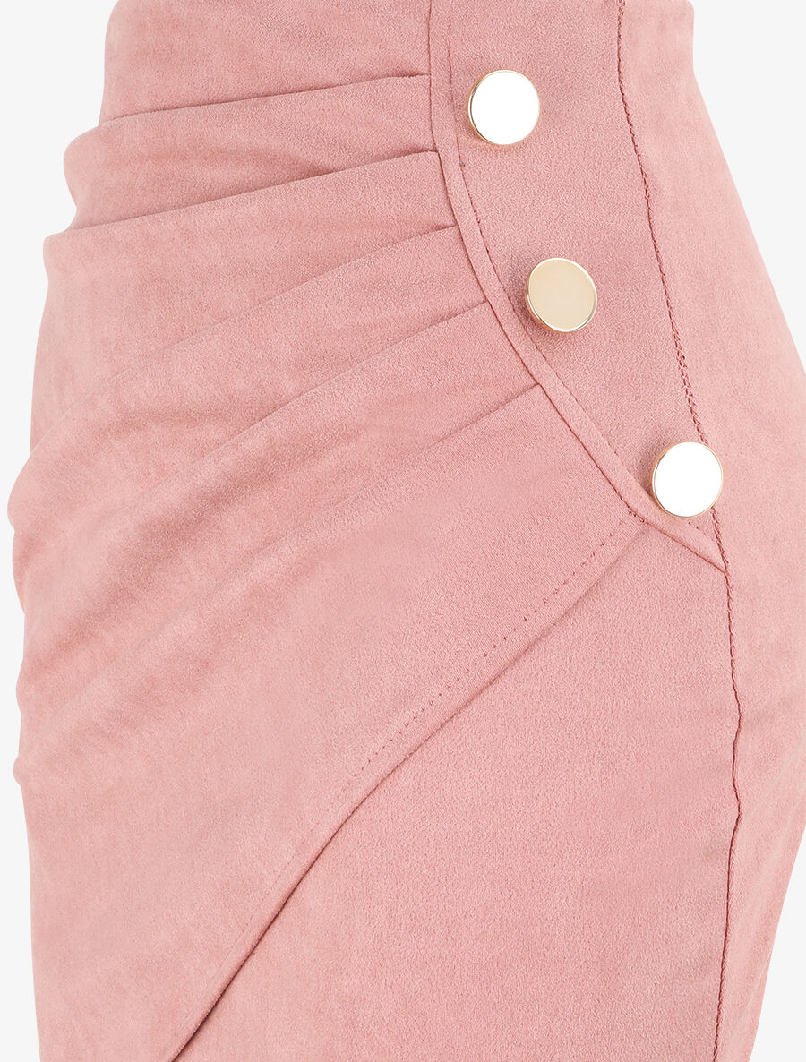 Jupe en suédine drapée style portefeuille - Rose - 3