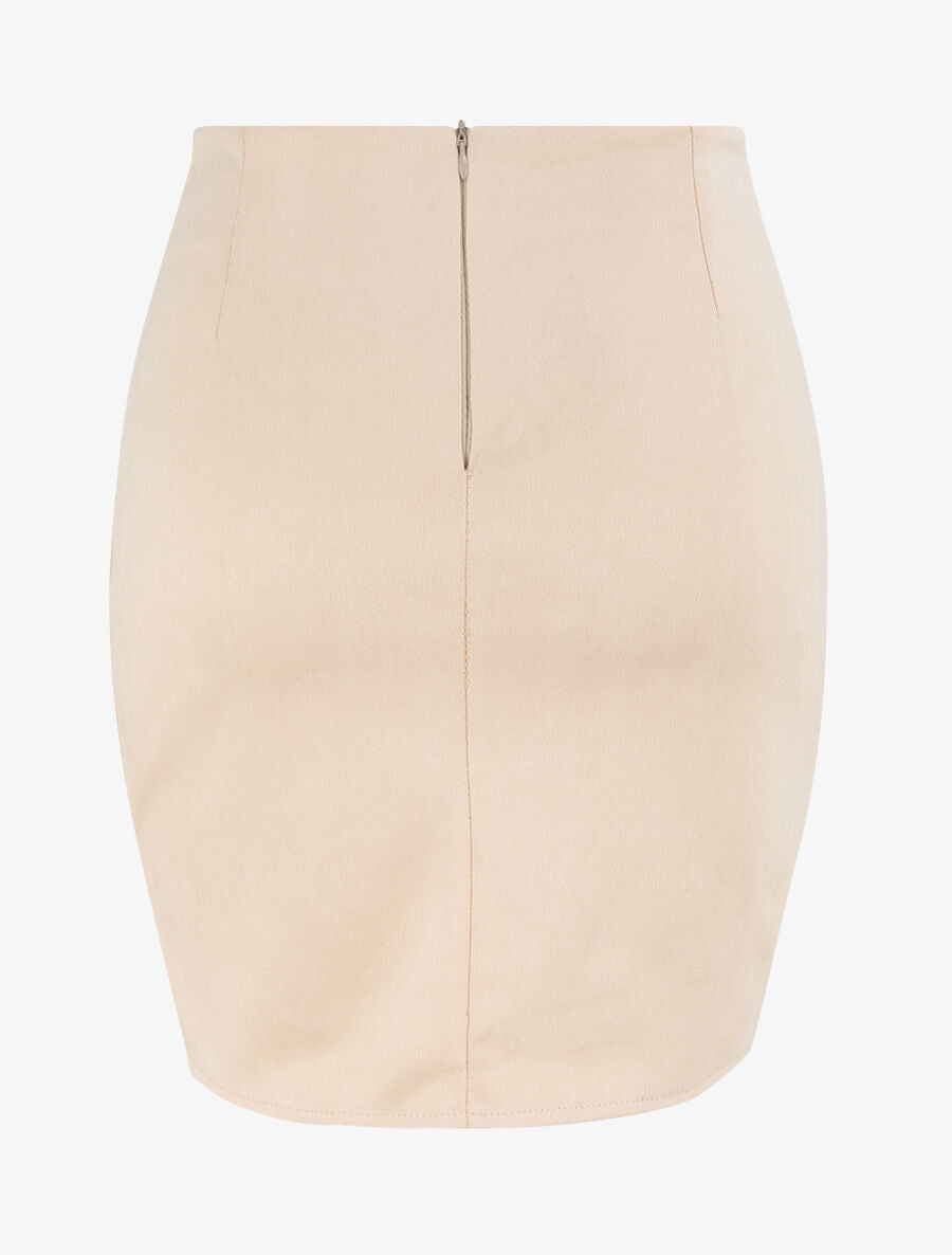 Jupe en suédine drapée style portefeuille - Beige - 2