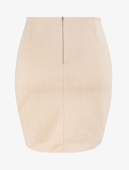Jupe en suédine drapée style portefeuille - Beige - 2