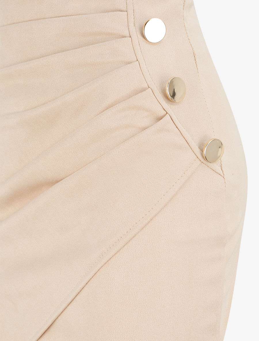 Jupe en suédine drapée style portefeuille - Beige - 3