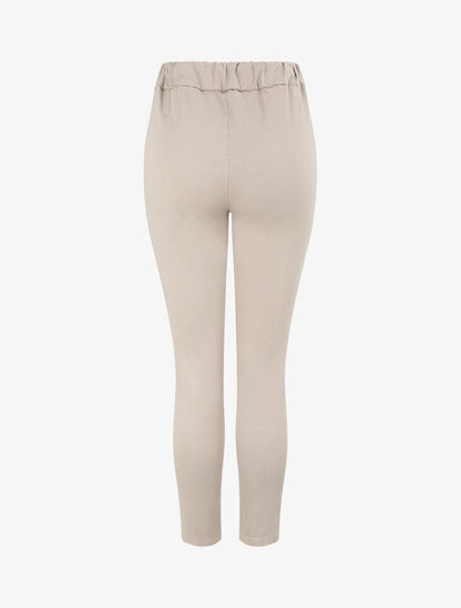 Pantalon slim uni à taille haute élastiquée - Beige - 2