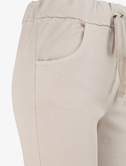 Pantalon slim uni à taille haute élastiquée - Beige - 3