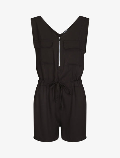 Combishort fluide unie à col zippé - Noir - 4