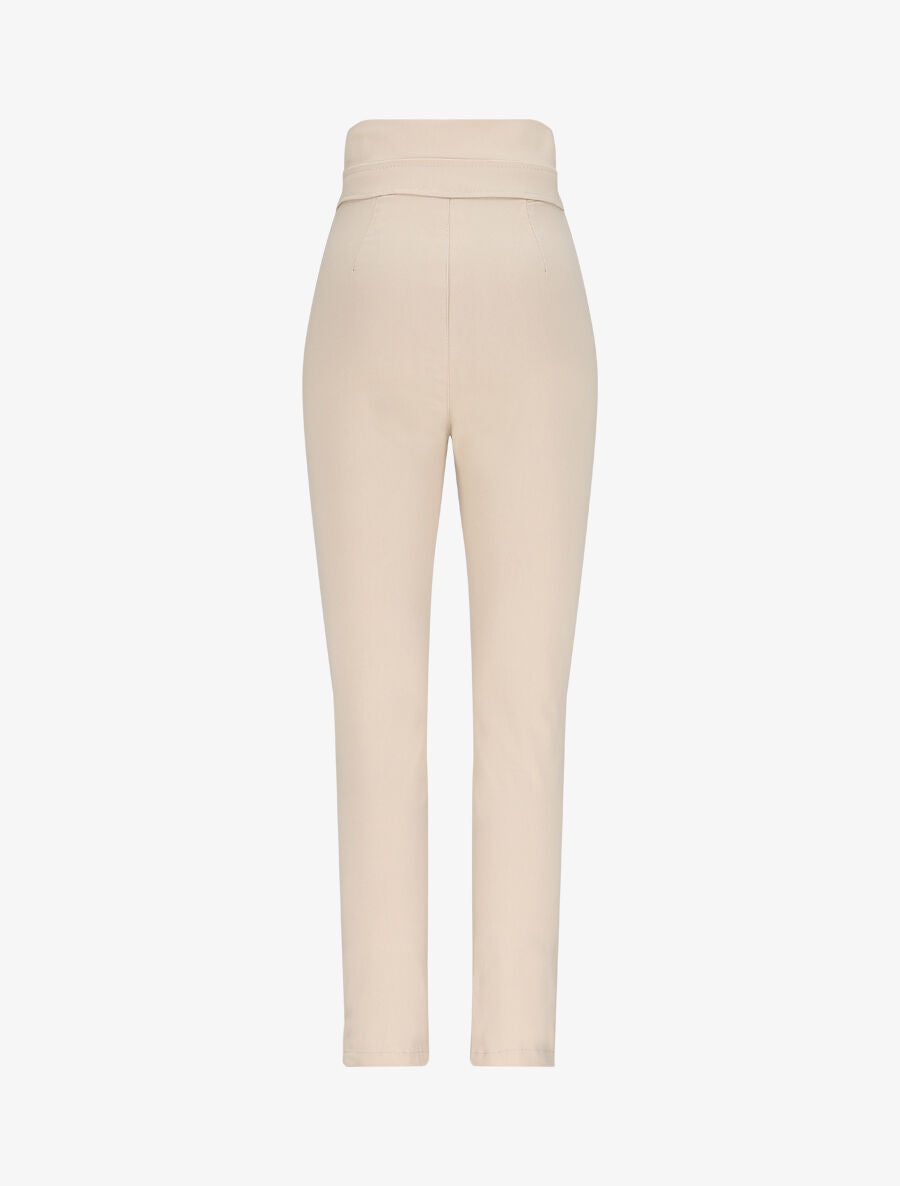 Pantalon slim taille haute à boutons dorés - Beige - 2