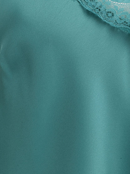 Débardeur droit satiné à bretelles en dentelle - Vert menthe - 3