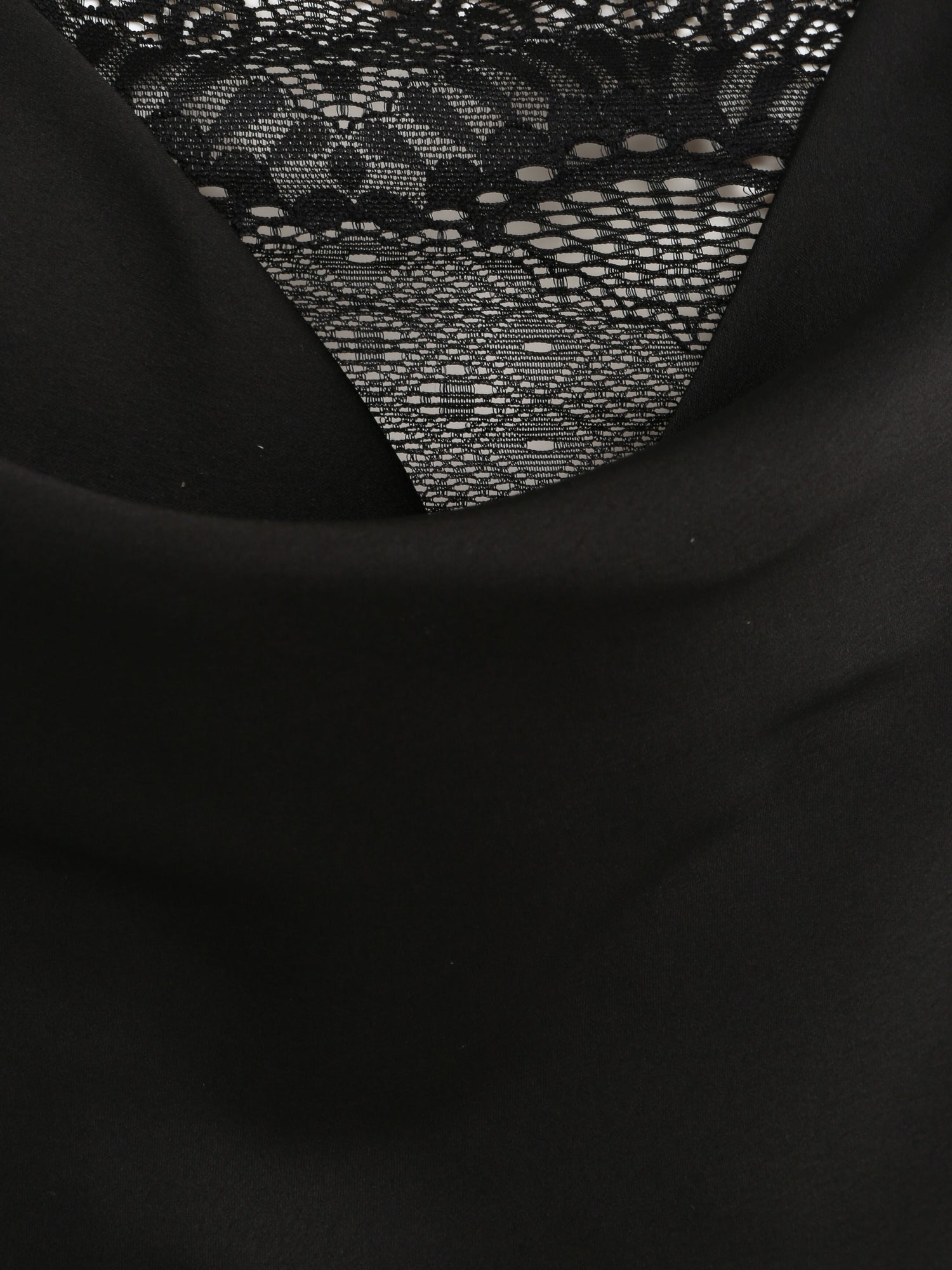 Caraco droit satiné à col bénitier et dentelle - Noir - 3