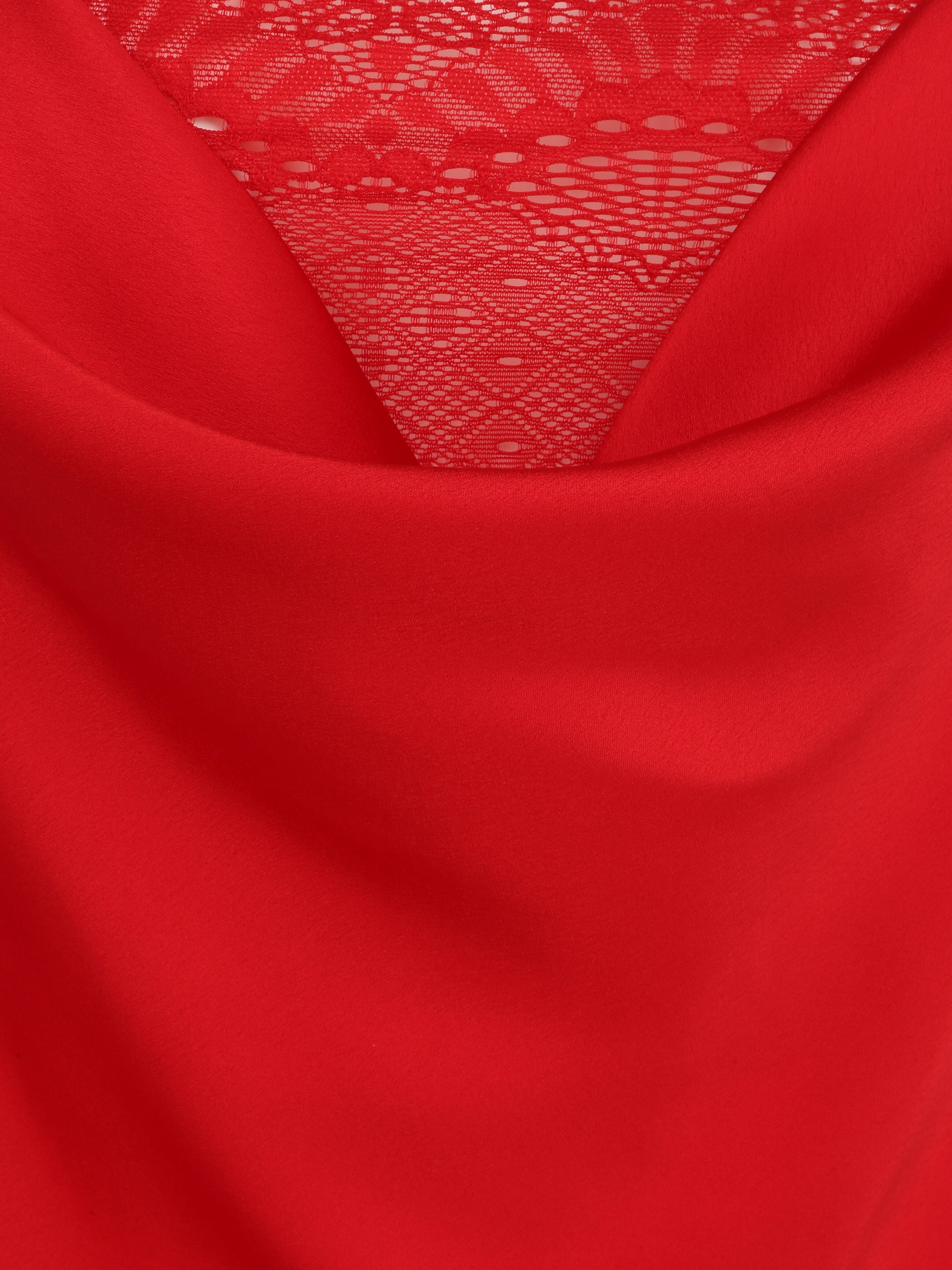 Caraco droit satiné à col bénitier et dentelle - Rouge - 3