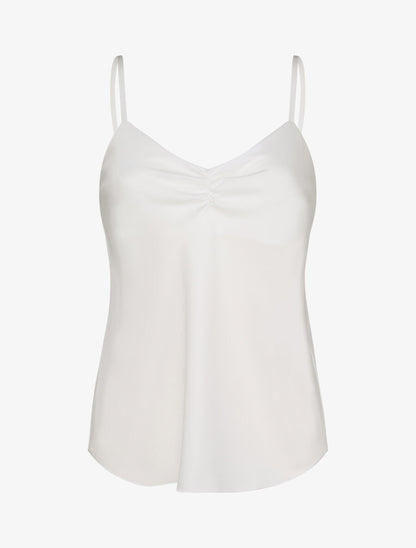 Caraco droit satiné à décolleté froncé - Blanc - 1