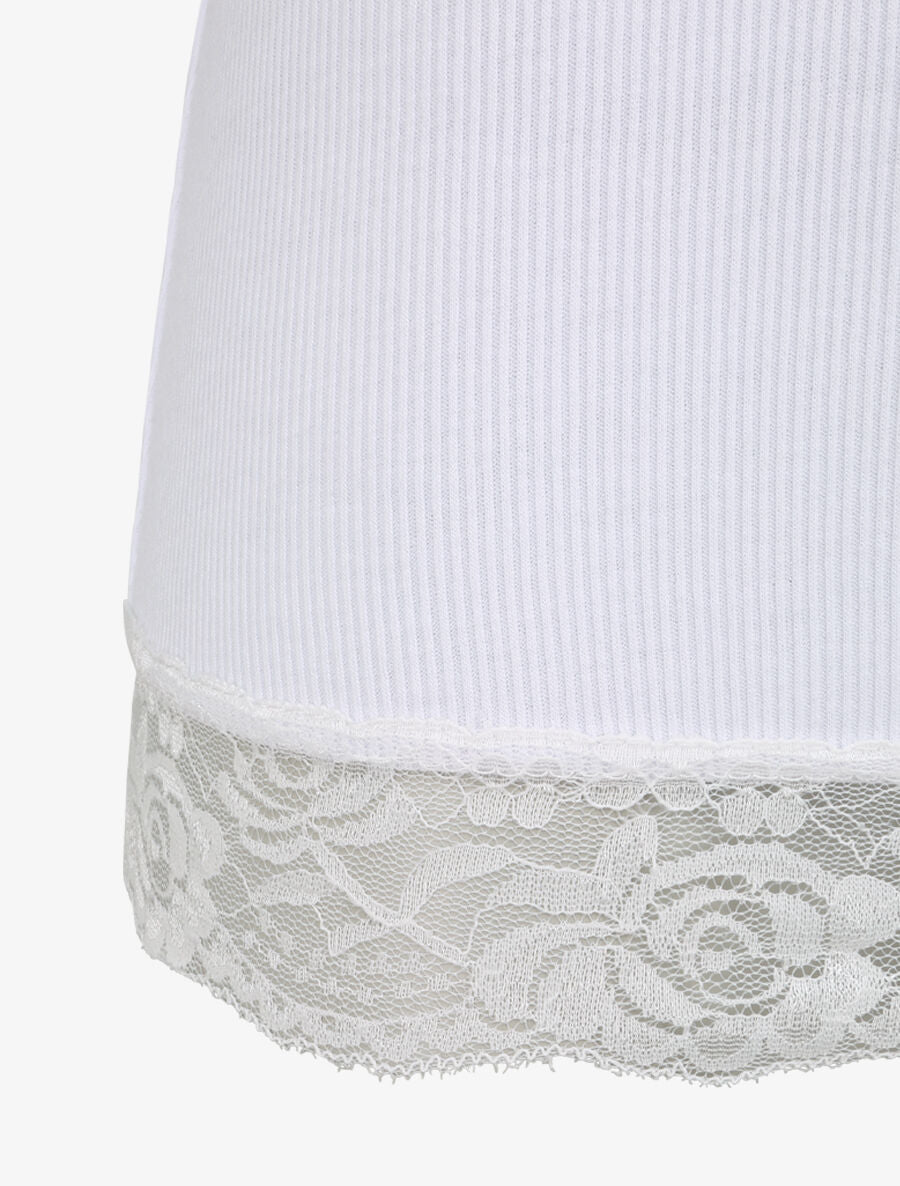 Débardeur droit côtelé à bords en dentelle - Blanc - 3