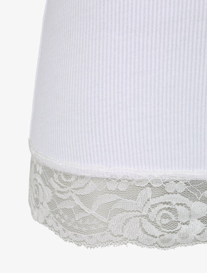 Débardeur droit côtelé à bords en dentelle - Blanc - 3