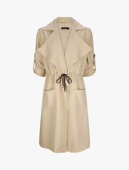 Veste longue droite à col cranté - Beige - 5