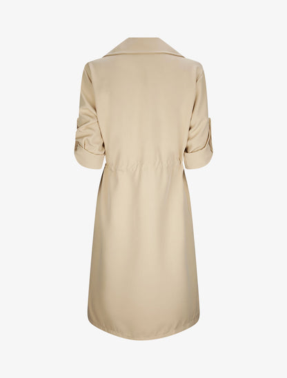 Veste longue droite à col cranté - Beige - 2