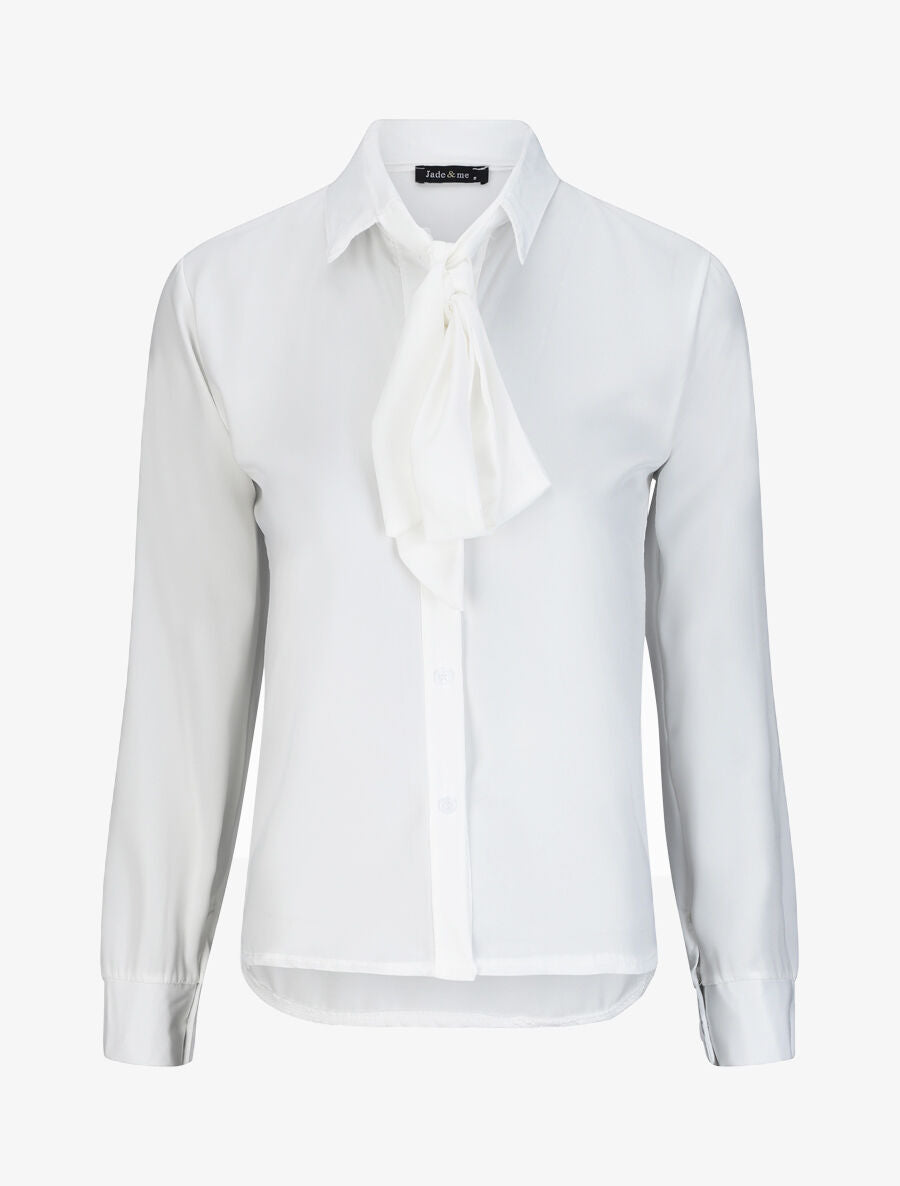 Chemise droite unie à col lavallière - Blanc - 4