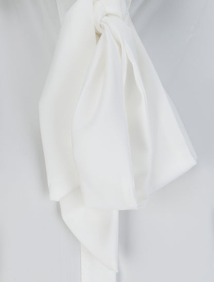 Chemise droite unie à col lavallière - Blanc - 3