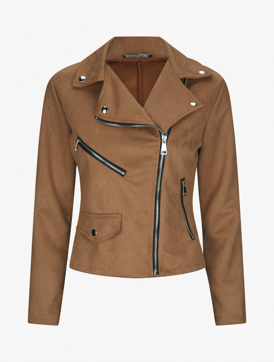 Perfecto droit en suédine poches zippées - Camel - 1