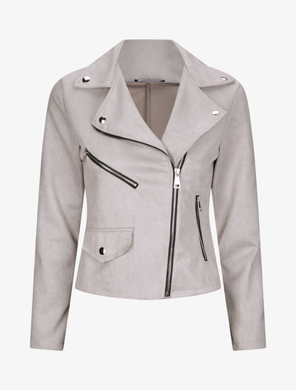 Perfecto droit en suédine poches zippées - Gris clair - 4