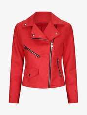 Perfecto droit en suédine poches zippées - Rouge - 1