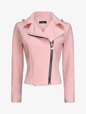 Veste en suédine à zip asymétrique - Rose - 1