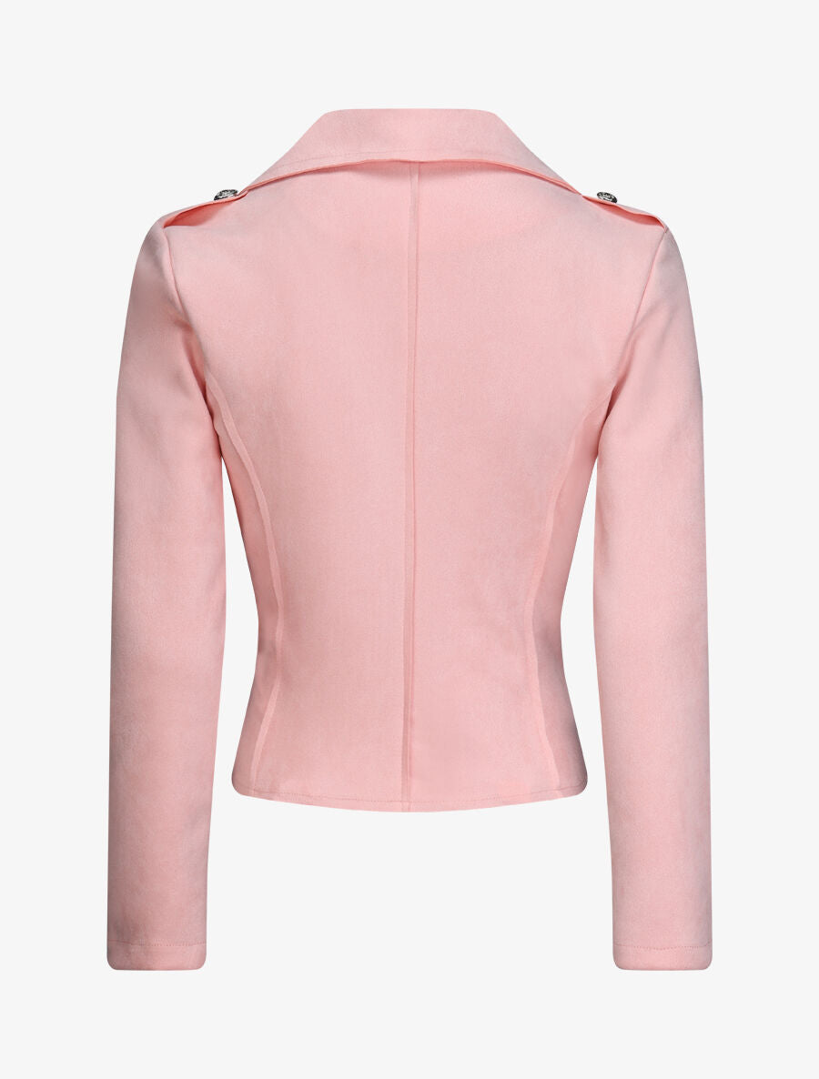 Veste en suédine à zip asymétrique - Rose - 2