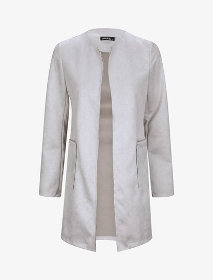 Veste droite mi-longue en suédine - Gris clair - 5