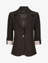 Blazer droit uni manches 3/4 à revers carreaux - Noir - 4