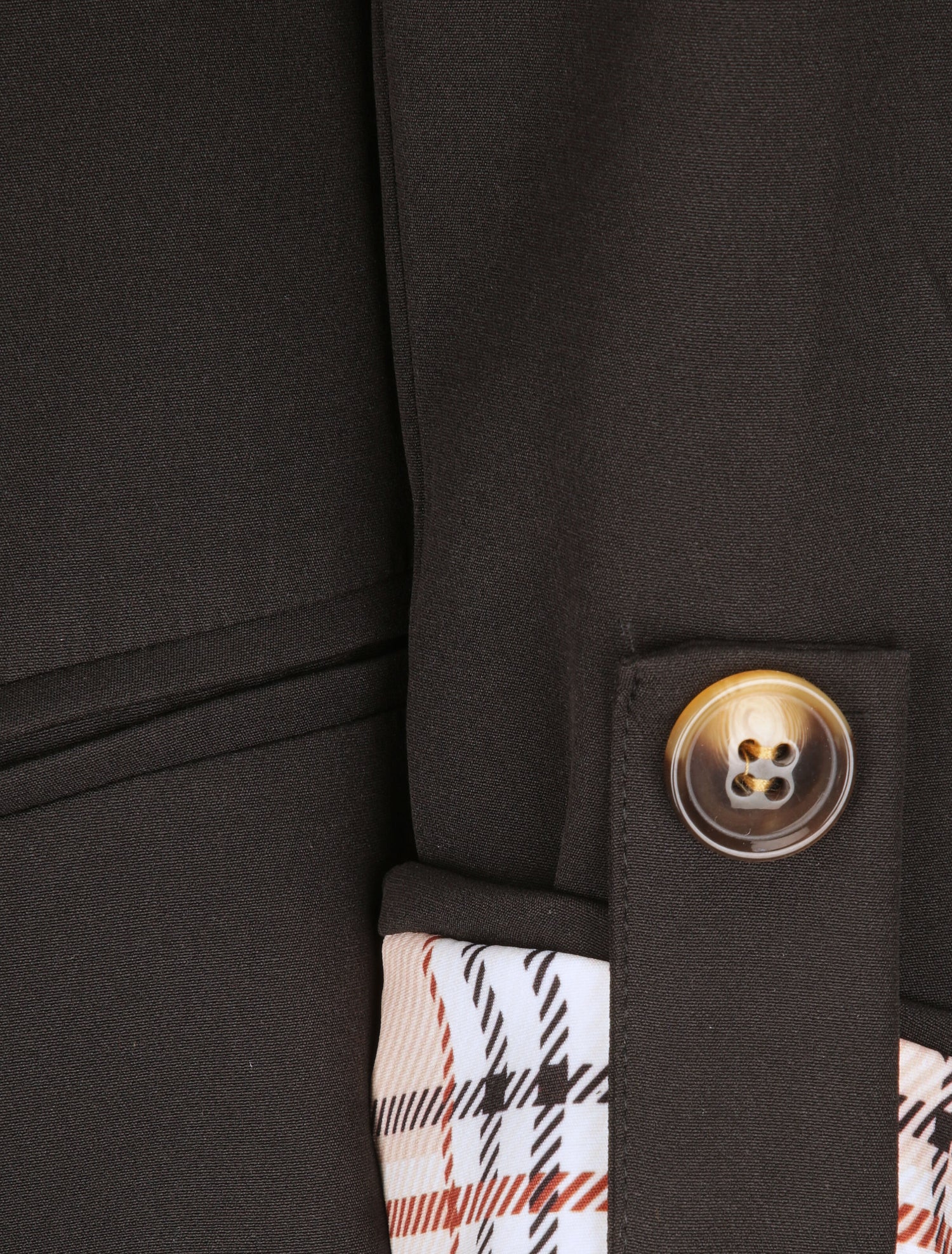 Blazer droit uni manches 3/4 à revers carreaux - Noir - 3