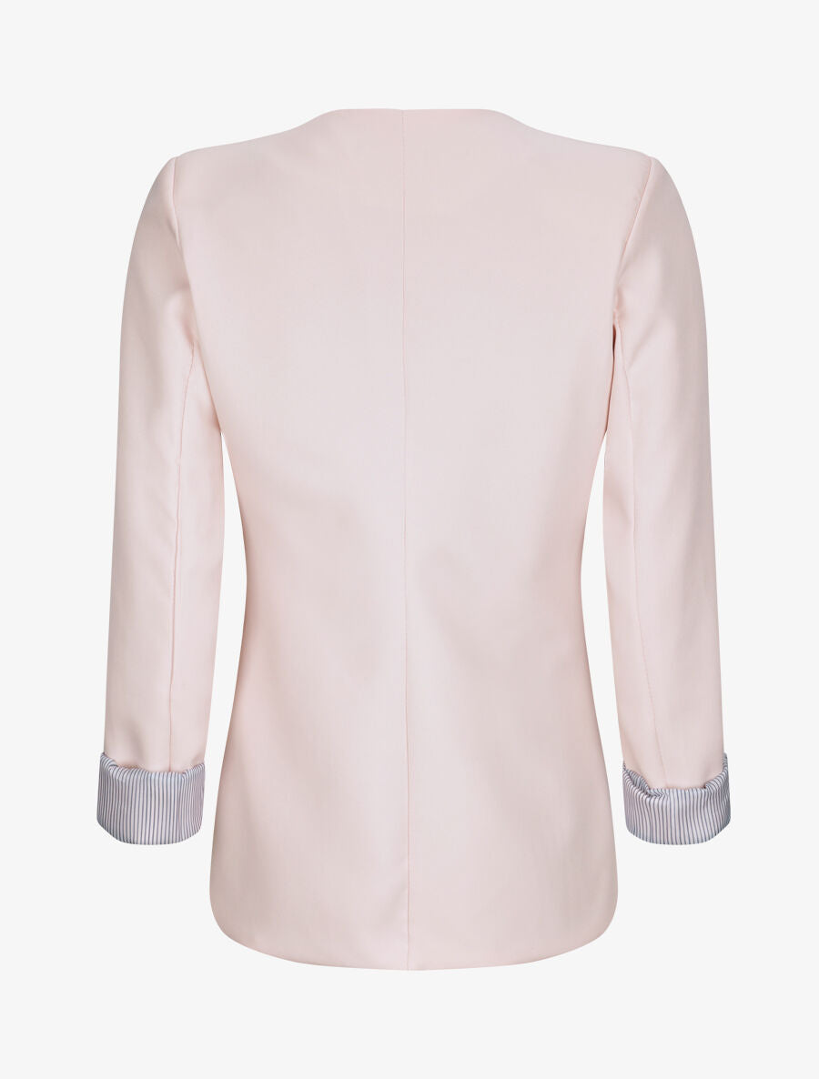 Veste droite unie manches à revers rayé - Rose pastel - 2