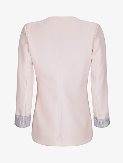 Veste droite unie manches à revers rayé - Rose pastel - 2