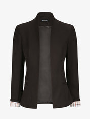 Veste droite unie manches longues à revers carreaux - Noir - 4