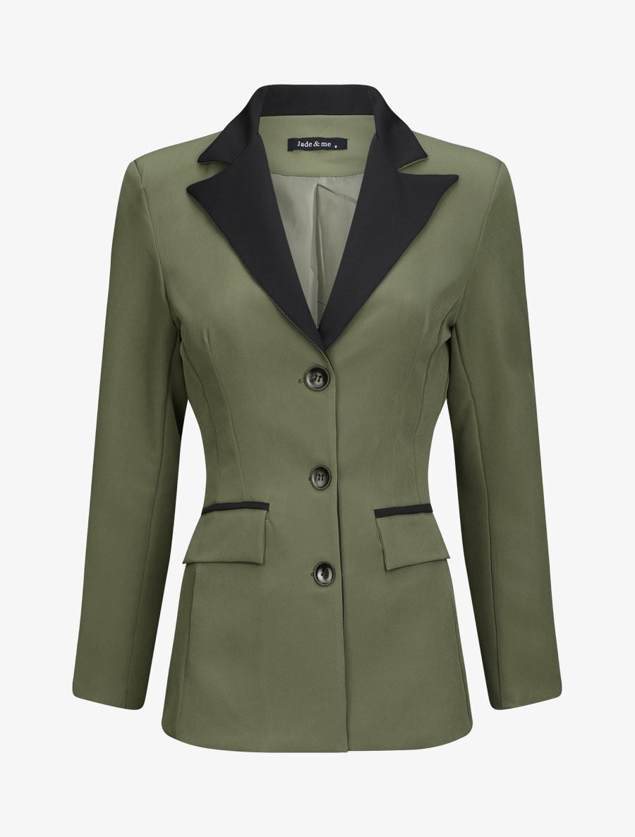 Blazer oversize bi-couleur - Kaki - 1