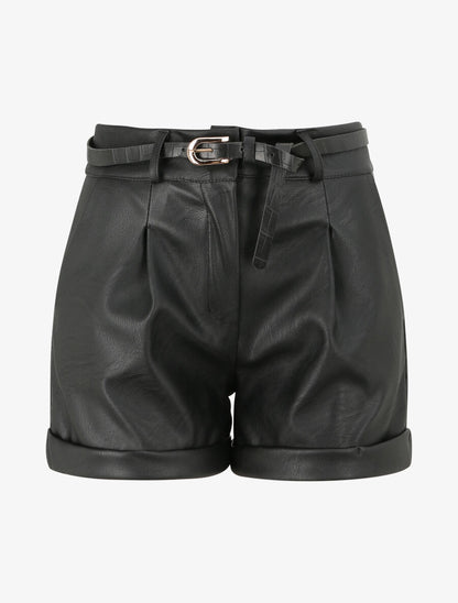 Mini-short à bords à revers - Noir - 1
