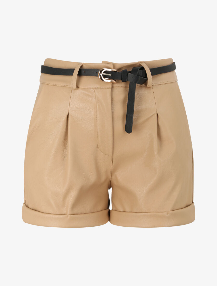 Mini-short à bords à revers - Beige - 4