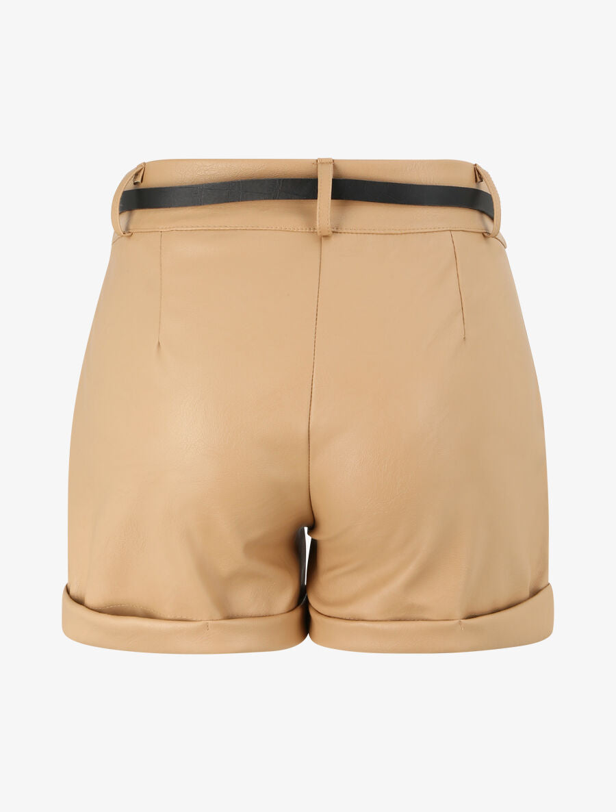Mini-short à bords à revers - Beige - 2