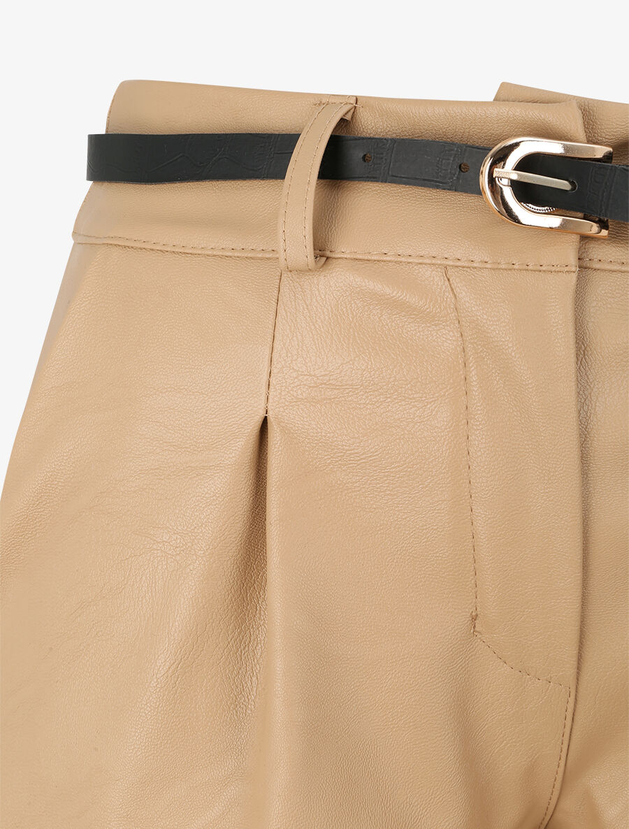 Mini-short à bords à revers - Beige - 3