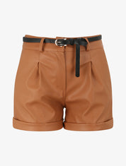 Mini-short à bords à revers - Camel - 1